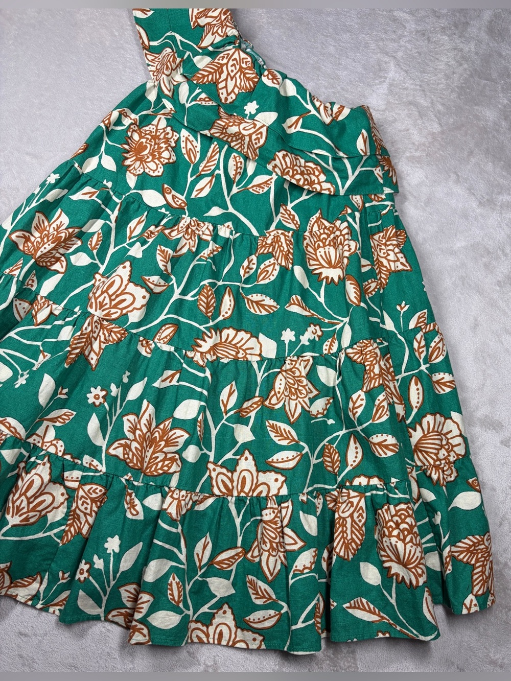 Sezane Leanore Gemini Floral Print One Shoulder Tiered Ruffle Green Dress 34 XS - Picture 6 of 16